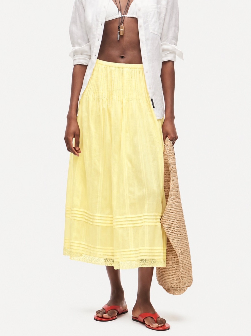 NWT J.Crew Midi Skirt in Embroidered Dobby Yellow  Cotton Size XS Style CS882